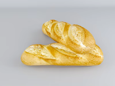 Two Delicious Freshly Baked Golden Baguettes With Crispy Texture On Light Gray Background 3d model