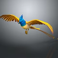 Vibrant Flying Bird With Blue Head Yellow Wings And Long Tail In Flight