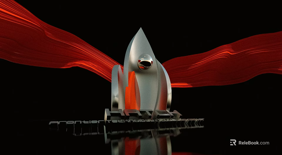 Modern Road Infrastructure Featuring Silver Structure Red Ribbons And Spherical Design 3d model