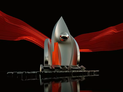 Modern Road Infrastructure Featuring Silver Structure Red Ribbons And Spherical Design 3d model