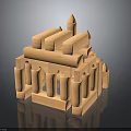 Creative Wooden Blocks Built Architecture Model With Arched Columns And Tower Structure 3d model