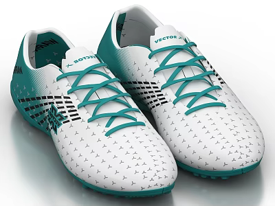 White And Teal Vector Soccer Shoes With Geometric Pattern And Turf Sole 3d model