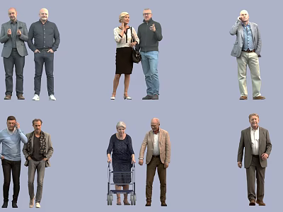 Multiple Diverse People in Different Clothing Various Poses Standing Talking with Wheelchair and Items 3d model