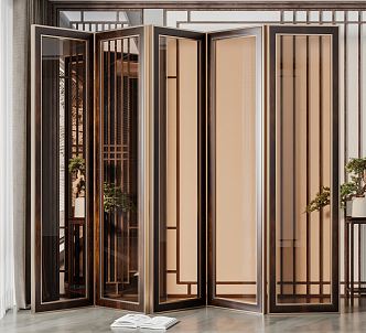 New Chinese Screen Color Glass Screen Partition 3d model