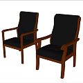 Classic High Back Office Chair With Black Leather Seat And Wooden Armrests