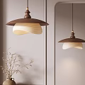 Elegant Modern Chandeliers With Natural Wood And White Shade In Interior With Mirror And Plant