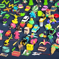 Colorful Plastic Toy Airplane in Scattered Letters Numbers Toys Arrangement
