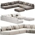 Modern Sectional Sofa Interior With Light Beige Dark Gray Plush Cushions Throw Blankets 3d model