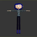 Game Film Character With Blue Hair Green Star Top Dark Pants Blue Shoes Arms Outstretched