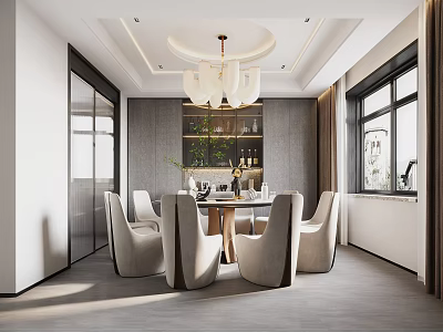 Modern Dining Room Interior Design With Chandelier Dining Table Chairs And Windows 3d model