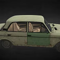 Vintage Light Green Sedan Car With Weathered Exterior And Classic Front Design