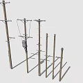 Various Electrical Utility Poles With Different Heights And Mounting Structures