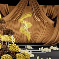 Elegant Floral Installation With Golden Curtains Central Yellow Design And Stage Candle Arrangements