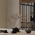 Modern Open Dining Living Room Interior With Wooden Beams Pendant Lights And Island Counter