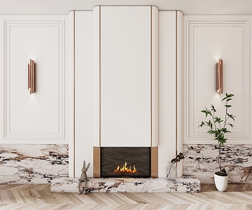 French European style fireplace background wall view 3d model