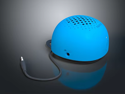Blue Dome Shaped Computer Speaker With Perforated Design And Audio Cable 3d model