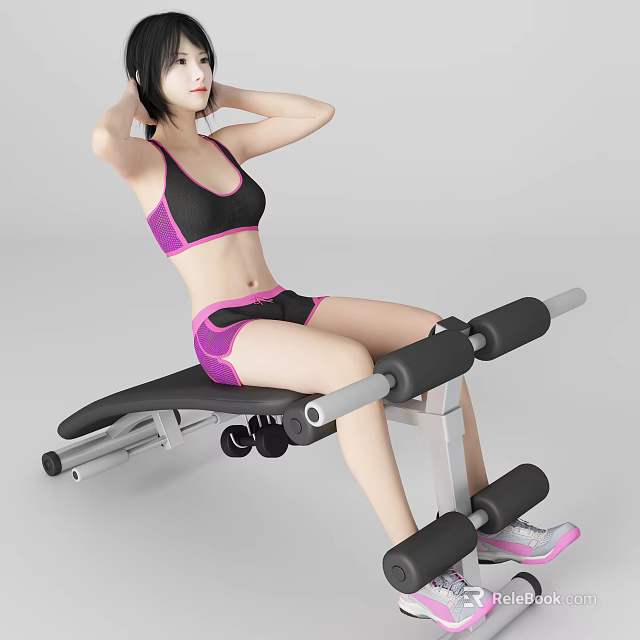 Woman Exercising On Adjustable Workout Bench In Sportswear With Athletic Shoes And Fitness Gear 3d model 
