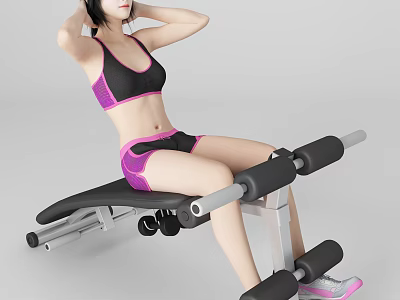 Woman Exercising On Adjustable Workout Bench In Sportswear With Athletic Shoes And Fitness Gear 3d model