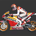 Professional Motorcycle Rider in Racing Suit with Repsol Logo Number 33 Yellow Red White