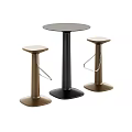 Modern Bar Counter With Round Black Table And Brown Metal Stools 3d model