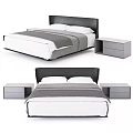 Modern Double Bed with Black Headboard White Gray Bedding and Simple Nightstands 3d model