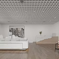 Modern Real Estate Sales Office Interior With Grid Ceiling Property Model And Reception Desk