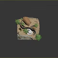 Miniature Tropical Scene Model With Thatched Huts Palm Trees And Off Road Vehicle
