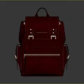 Stylish Red Leather Backpack With Metal Buckles And Front Pocket Detail