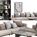 Elegant Modern Sofa And Coffee Table Set With Decorative Pillows Artwork And Sculpture