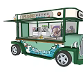 Green And White Ice Cream Food Truck With Transparent Window And Decorative Waves