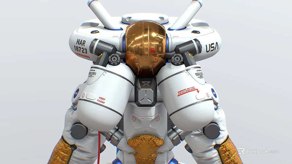 Smart Machine With NASA USA Themed White And Gold Mechanical Components 3d model 