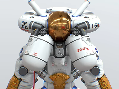 Smart Machine With NASA USA Themed White And Gold Mechanical Components 3d model