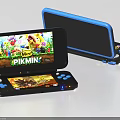 Dual Screen Digital Game Console Displaying Pikmin Game With Black Blue Design