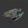 Futuristic Blue Sci Fi Spaceship Model With Multiple Engines And Detailed Structural Parts