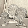 Various Sizes Transparent Crystal Sphere Decorative Ornament Set with Geometric Patterns on Square Bases