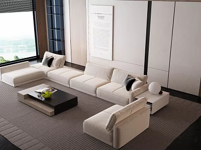 Modern Sofa Coffee Table Combination With White L Shaped Sofa And Black Coffee Table 3d model