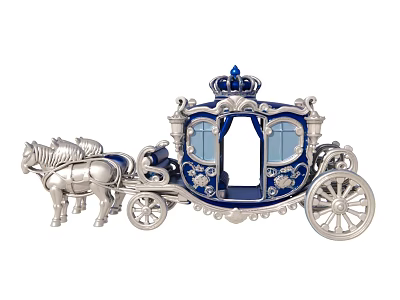 Blue And Silver Decorative Carriage Ornament Set With Horse And Crown Details 3d model