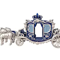 Blue And Silver Decorative Carriage Ornament Set With Horse And Crown Details