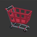 Red Shopping Cart Design With Metal Frame And Four Moving Wheels