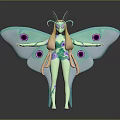 Green Game And Movie Character With Butterfly Wings Purple Spots And Long Blonde Hair