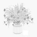 Transparent Glass Vase With White Small Flowers Green Leaves And Ferns Arrangement