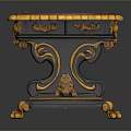 Ornate Entertainment Table With Intricate Decorative Top And Carved Golden Accent Legs