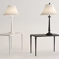 Stylish White and Black Table Lamps Placed on Matching Side Tables 3d model