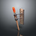Traditional Hand Tool With Wooden Handle Red Decoration And Metal Plate
