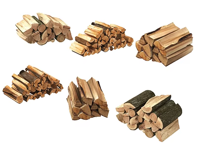 Various Stacked Firewood Logs With Different Cuts And Sizes For Home Heating 3d model