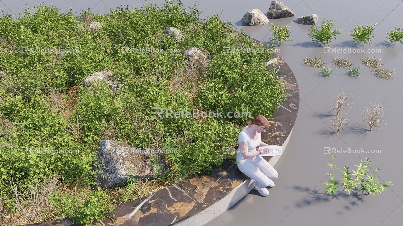 Grass Lawn Bitter Stone Flower Grass Ground Sod Shrub Grass Ground 3d model