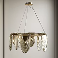 Modern Chandelier with Transparent Curved Glass Elements and Metal Frame Hanging in Living Room