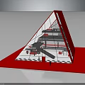 Red Triangular Modern Architectural Building With Interior Structure Floors And Checkered Floor 3d model