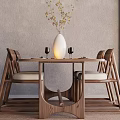 Cozy Dining Table Setting With Wooden Chairs Vase Branches Tableware Neutral Wall Shadows