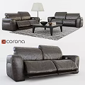 Dark Leather Sofa Set With Coffee Table Area Rug And Corona Render Design 3d model